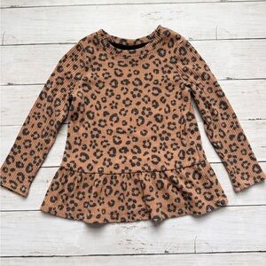 Cat & Jack Toddler Girl Leopard Ribbed Dress Peplum Long Sleeve 3T